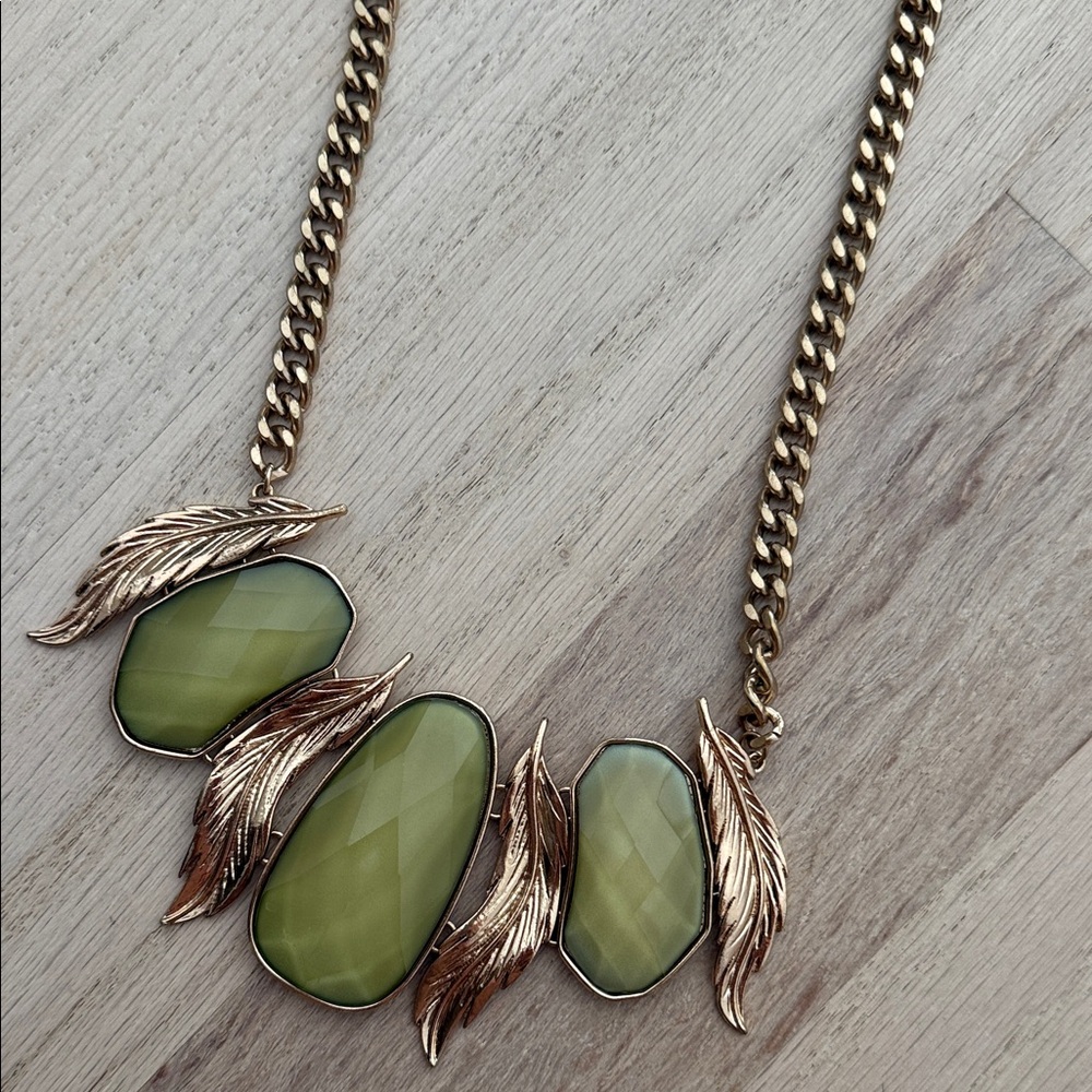 Gold-Tone Necklace with Olive Green Faceted Stones
